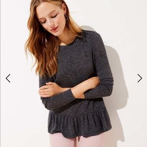 NWT Loft textured peplum heather gray ruffle top